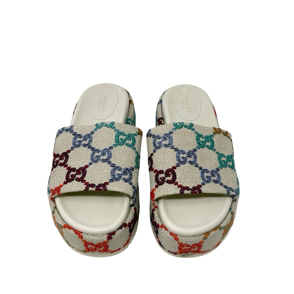 Gucci Angelina Sandals GG Canvas Monogram Psychedelic Platform Slides